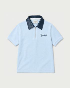 Adam Braided Collar Polo - Sky Blue - Men's