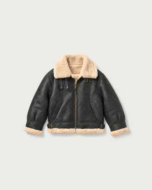 Blouson aviateur en simili cuir - Noir - Garçon