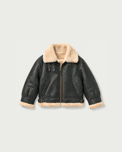 Faux Leather Aviator Jacket - Black - Boy