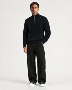 Cable Knit Quarter-Zip - Black - Adult