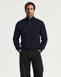 Cable Knit Quarter-Zip - Navy - Adult