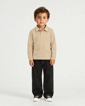 Polo manches longues mercerisé - Beige - Enfant