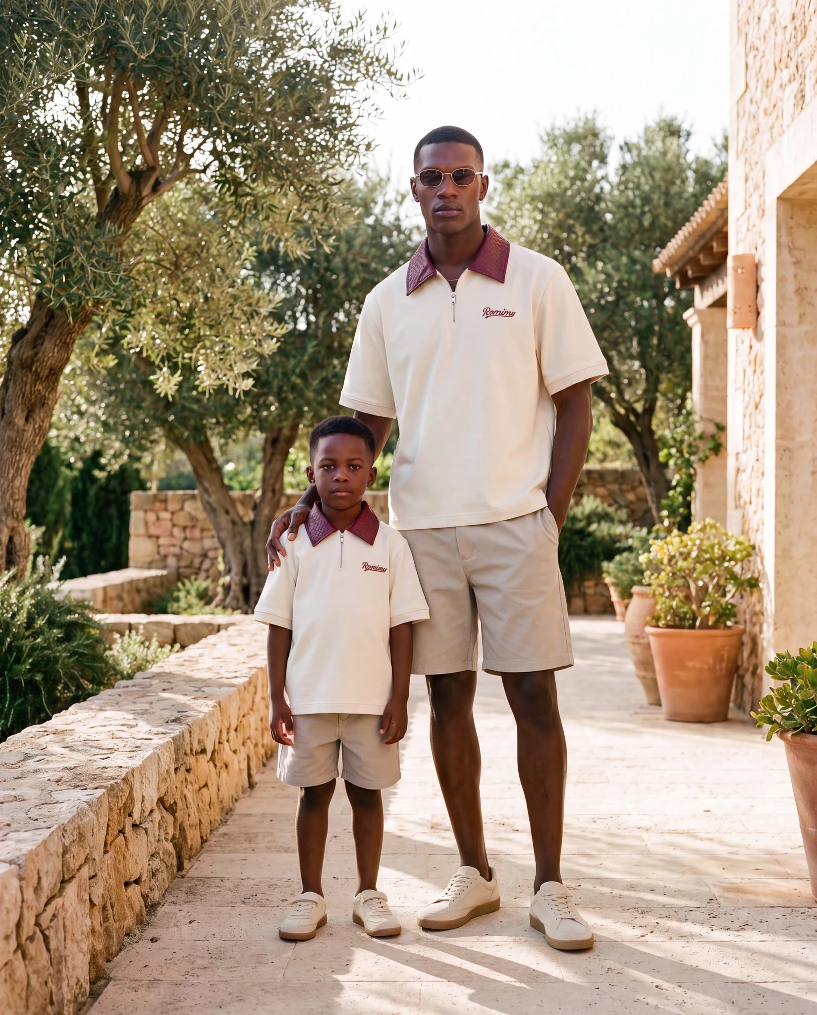 ROMIMI Adam Sport Polo cream & burgundy — father and son