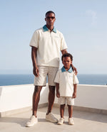 ROMIMI Adam Sport Polo cream & teal — father and son