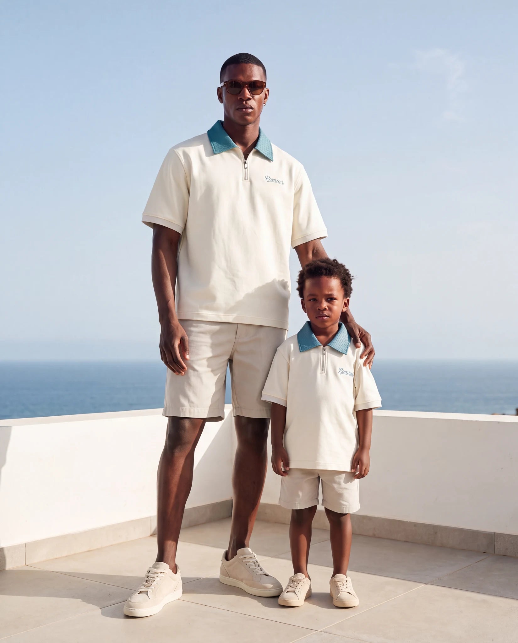 ROMIMI Adam Sport Polo cream & teal — father and son