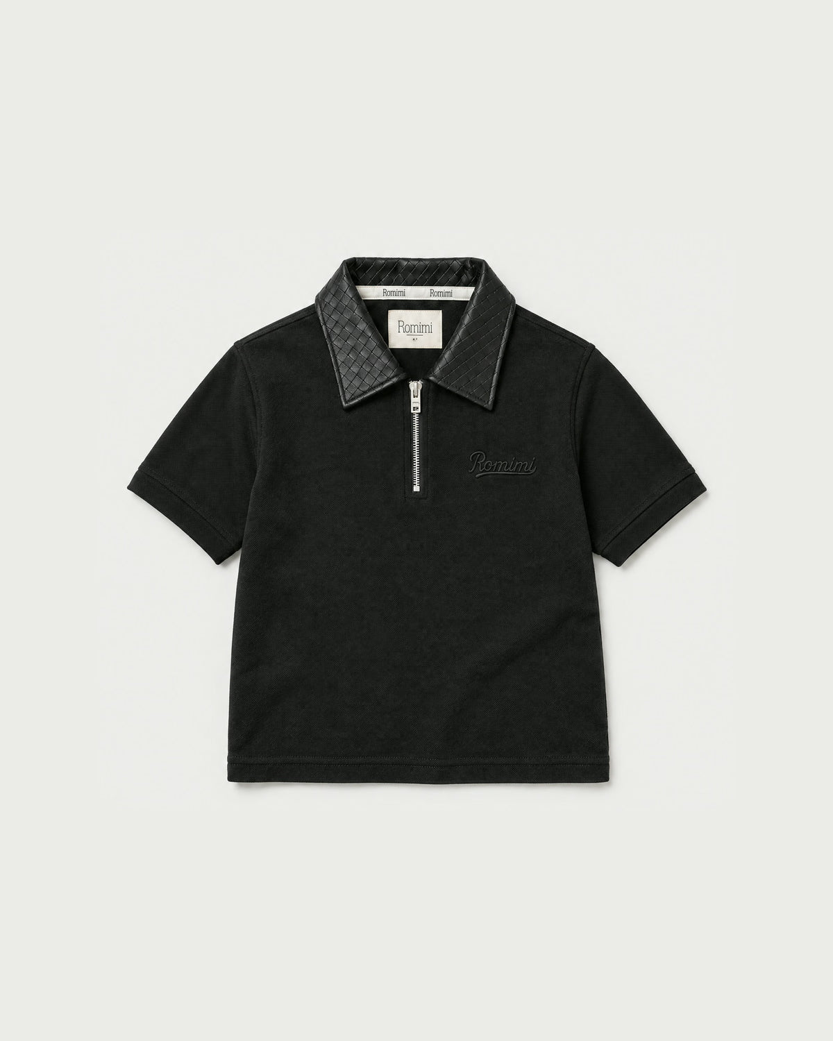 Romimi Adam Braided Collar Polo - Black for kids, front view