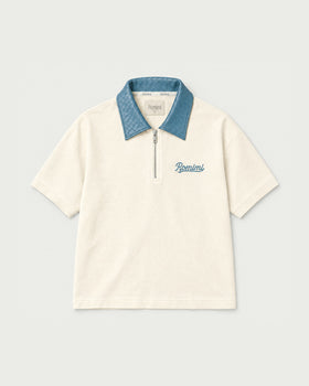 Adam Braided Collar Polo - Cream & Sky Blue - Men's