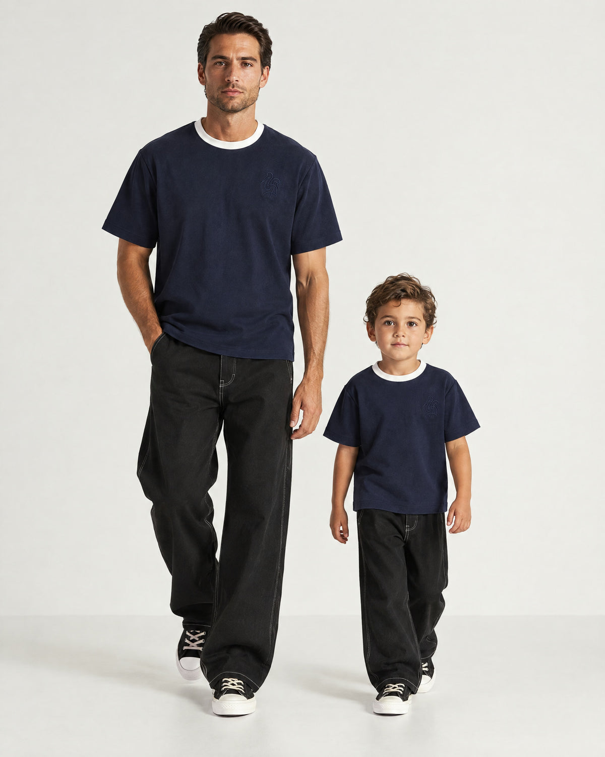 Father and son wearing the Romimi Alex Contrast Collar Tee