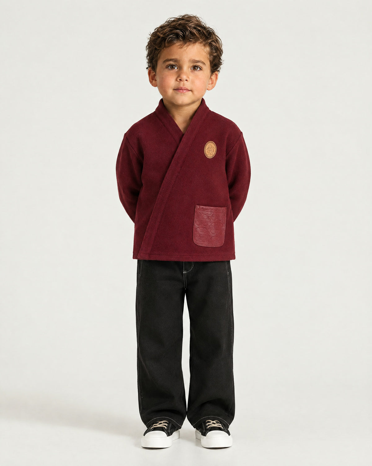 Little boy wearing the Romimi Atelier Kimono Overshirt, front view