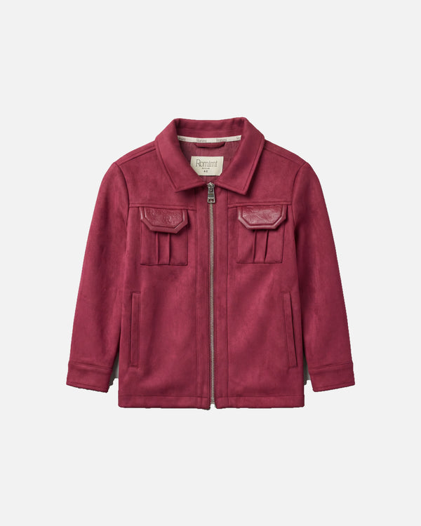Romimi Atelier Suede Jacket in burgundy, kids product shot, front view