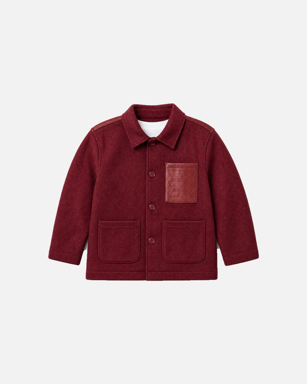 Romimi Atelier Wool Overshirt in burgundy, kids product shot, front view