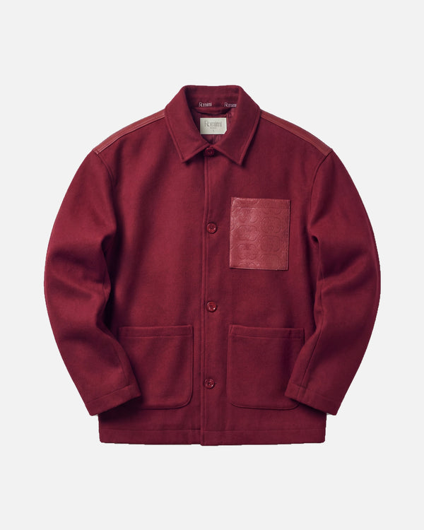 Romimi Atelier Wool Overshirt in burgundy, men product shot, front view
