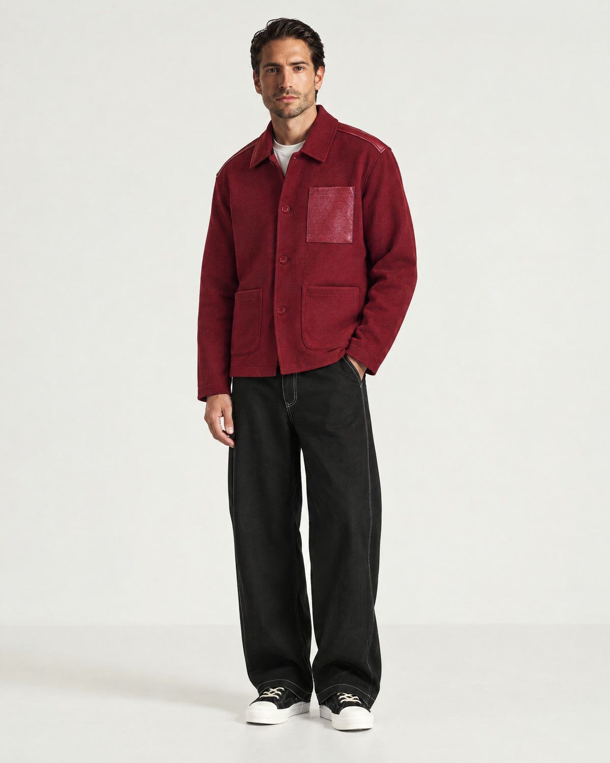 Man wearing the Romimi Atelier Overshirt, full length