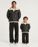 Father and son wearing the Romimi Aviator Jacket - Black