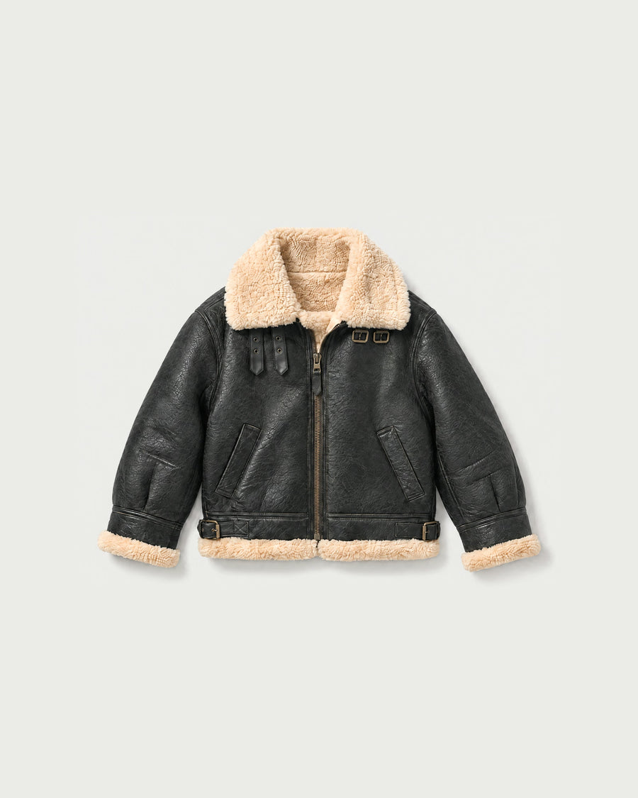 Romimi Aviator Jacket - Black for kids, front view