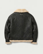 Romimi aviator jacket in black with a cream collar, back view