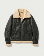 Romimi aviator jacket in black with a cream collar, front view