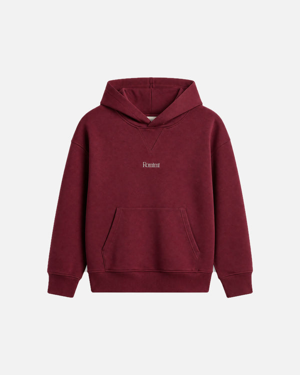 Romimi Bond Signature Hoodie in burgundy, kids product shot, front view