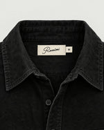 Romimi Brushed Overshirt in Black, label close-up
