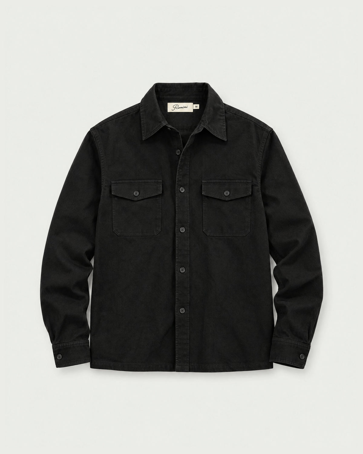 Romimi Brushed Overshirt in Black, front view