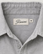 Romimi Brushed Overshirt in Grey, label close-up