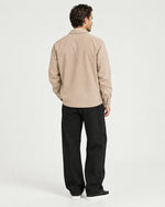 Romimi Brushed Overshirt in Khaki, back view, worn