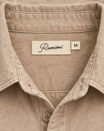 Romimi Brushed Overshirt in Khaki, label close-up
