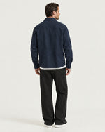 Romimi Brushed Overshirt in Navy, back view, worn