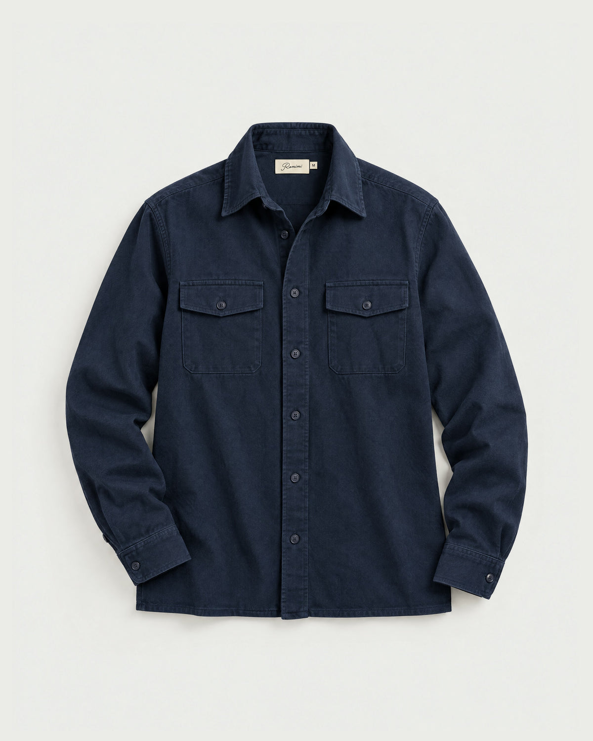 Romimi Brushed Overshirt in Navy, front view