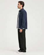 Romimi Brushed Overshirt in Navy, side view, worn