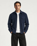 Romimi Brushed Overshirt in Navy, worn