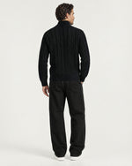 Romimi Cable Knit Quarter-Zip in Black, back view, worn