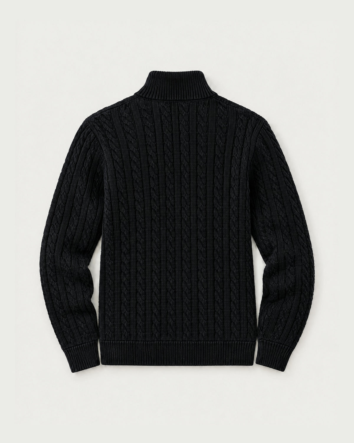 Romimi Cable Knit Quarter-Zip in Black, back view