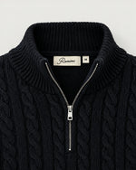 Romimi Cable Knit Quarter-Zip in Black, label close-up