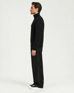 Romimi Cable Knit Quarter-Zip in Black, side view, worn