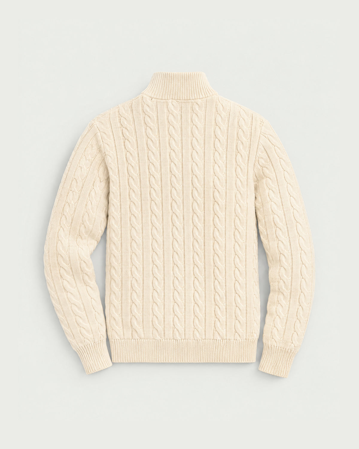 Romimi Cable Knit Quarter-Zip in Ecru, back view