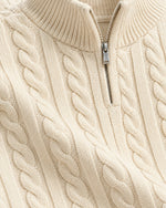 Romimi Cable Knit Quarter-Zip in Ecru, fabric close-up