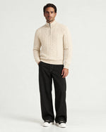 Romimi Cable Knit Quarter-Zip in Ecru, worn