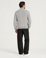 Romimi Cable Knit Quarter-Zip in Grey Melange, back view, worn
