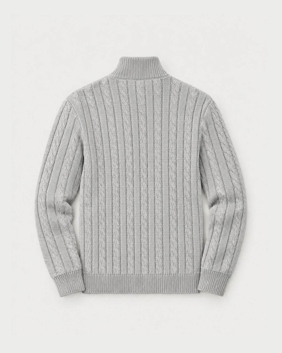 Romimi Cable Knit Quarter-Zip in Grey Melange, back view