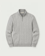Romimi Cable Knit Quarter-Zip in Grey Melange, front view