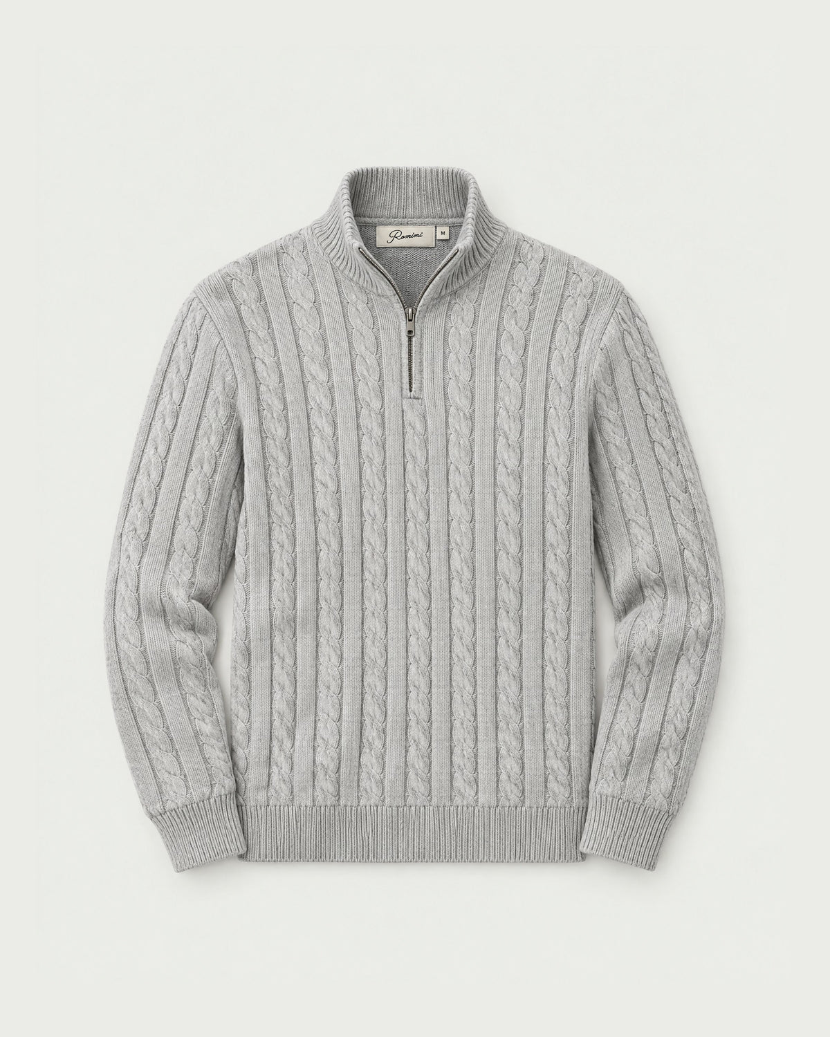Romimi Cable Knit Quarter-Zip in Grey Melange, front view