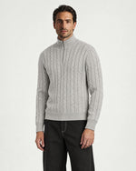 Romimi Cable Knit Quarter-Zip in Grey Melange, worn