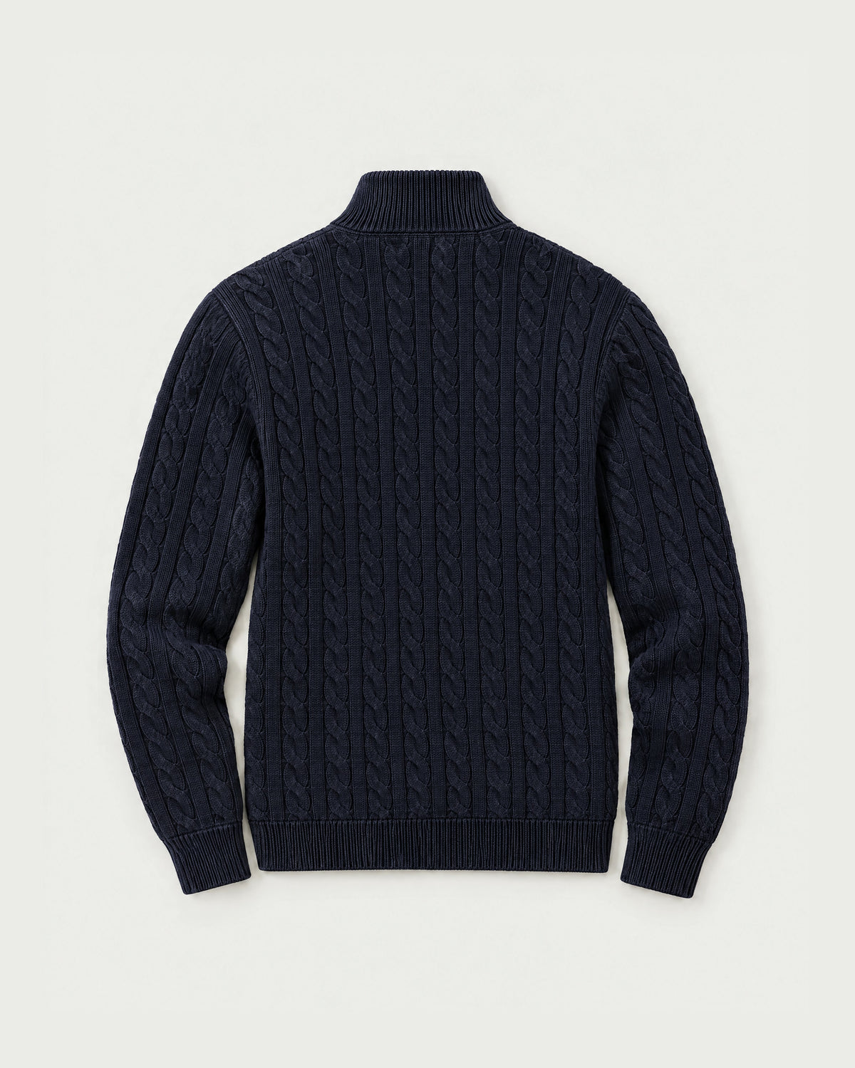 Romimi Cable Knit Quarter-Zip in Navy, back view