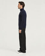 Romimi Cable Knit Quarter-Zip in Navy, side view, worn