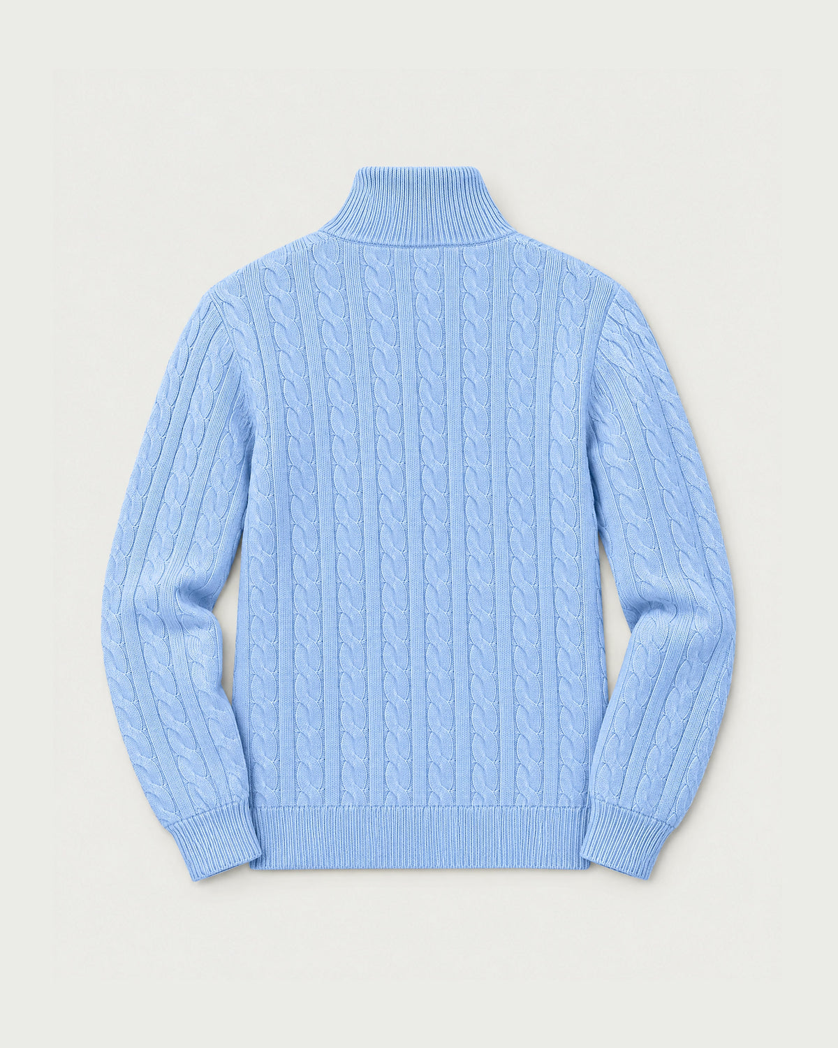 Romimi Cable Knit Quarter-Zip in Sky Blue, back view