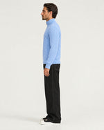 Romimi Cable Knit Quarter-Zip in Sky Blue, side view, worn