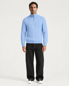Cable Knit Quarter-Zip - Sky Blue - Adult