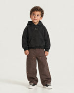 Little boy wearing the Romimi Carpenter Pant - Chocolat, full length