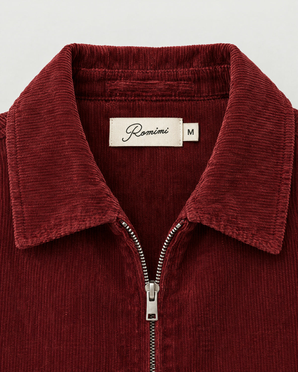 Romimi Corduroy Harrington in Burgundy, label close-up